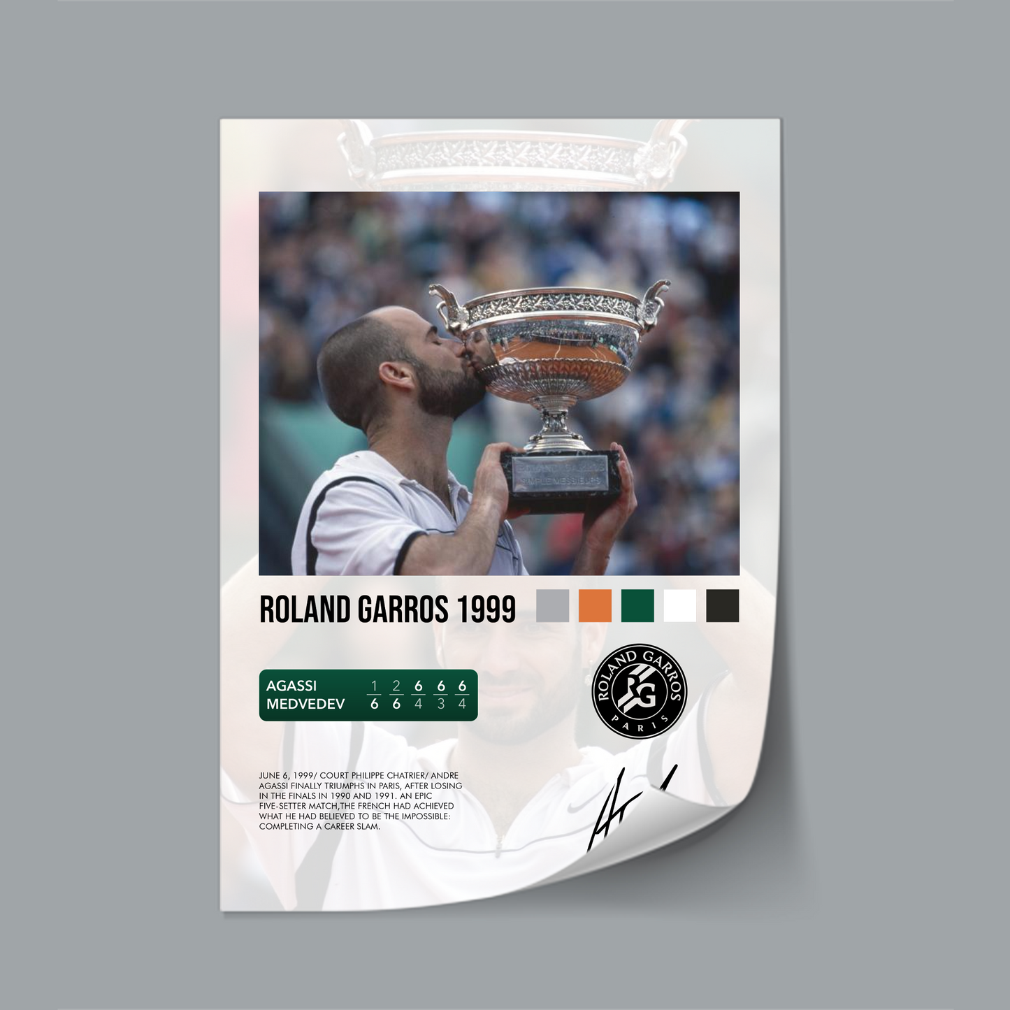 Agassi vs Medvedev Roland Garros 1999 poster