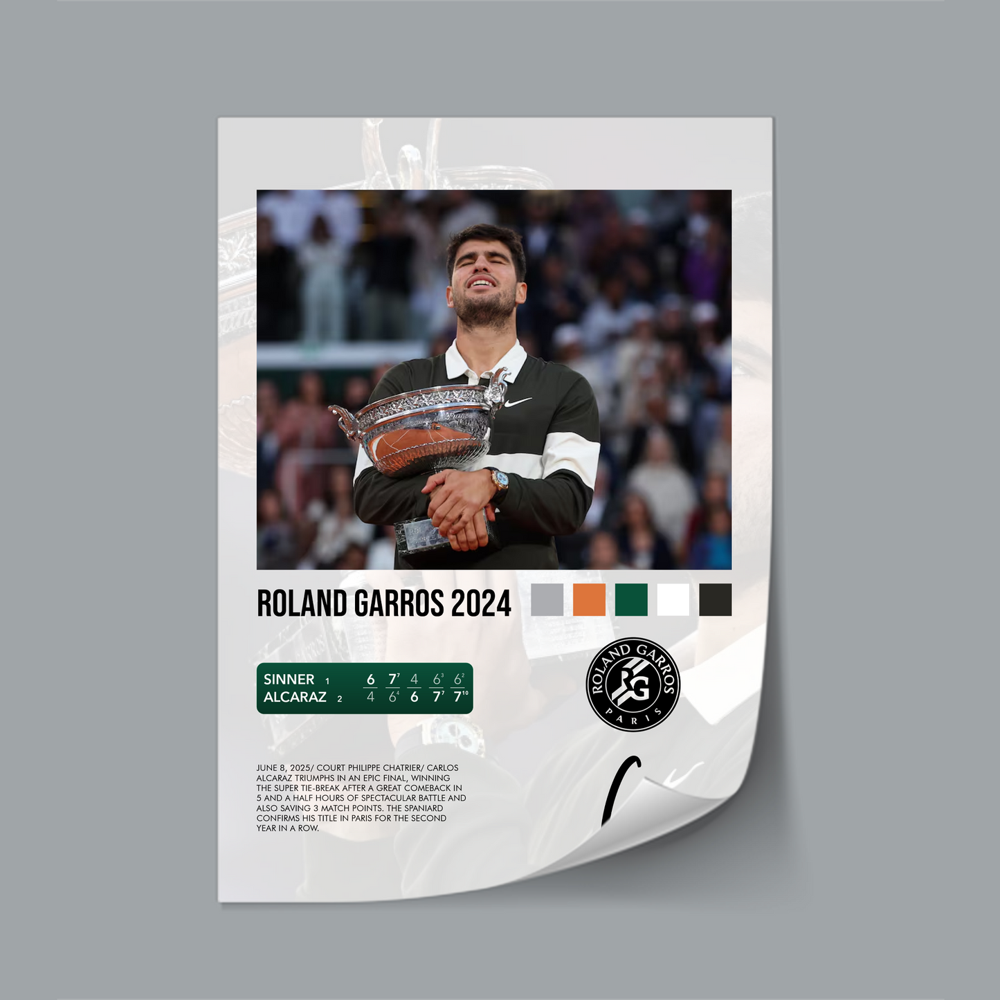Alcaraz vs Sinner Roland Garros 2024 poster