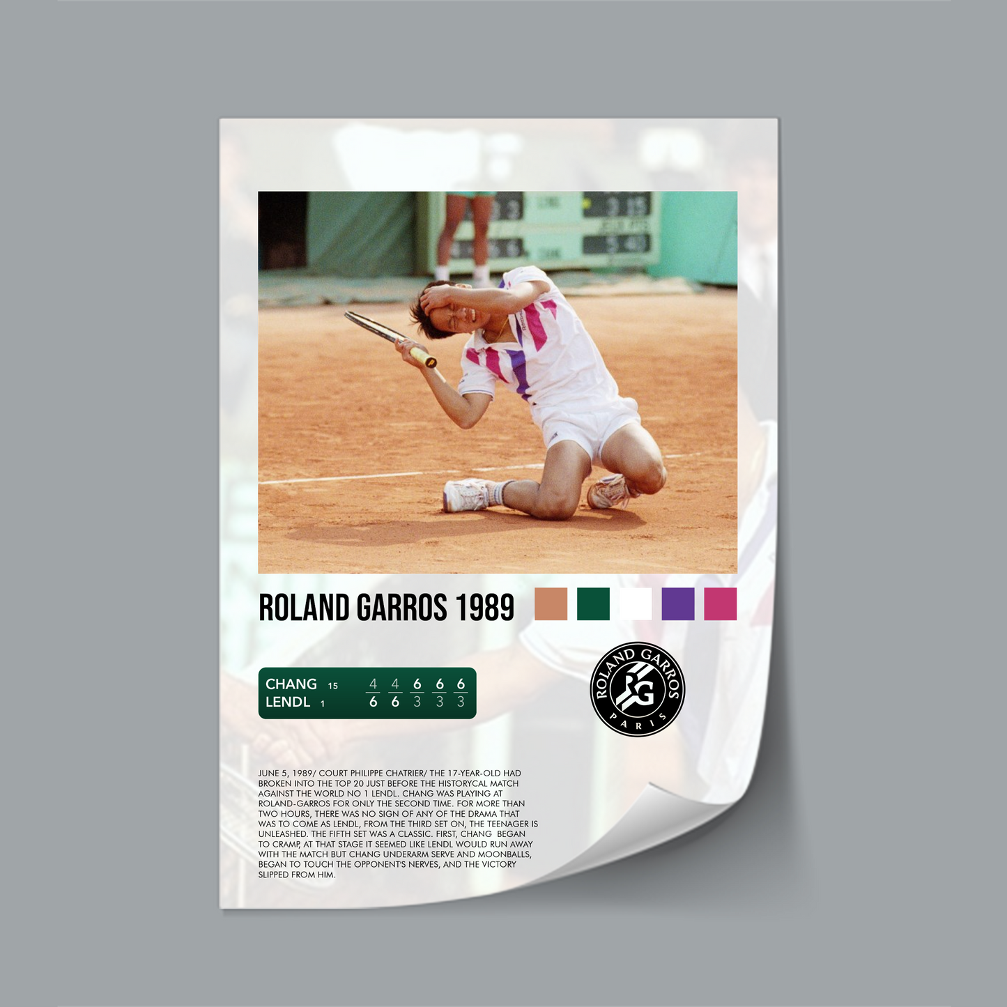 Chang vs Lendl Roland Garros 1989 poster