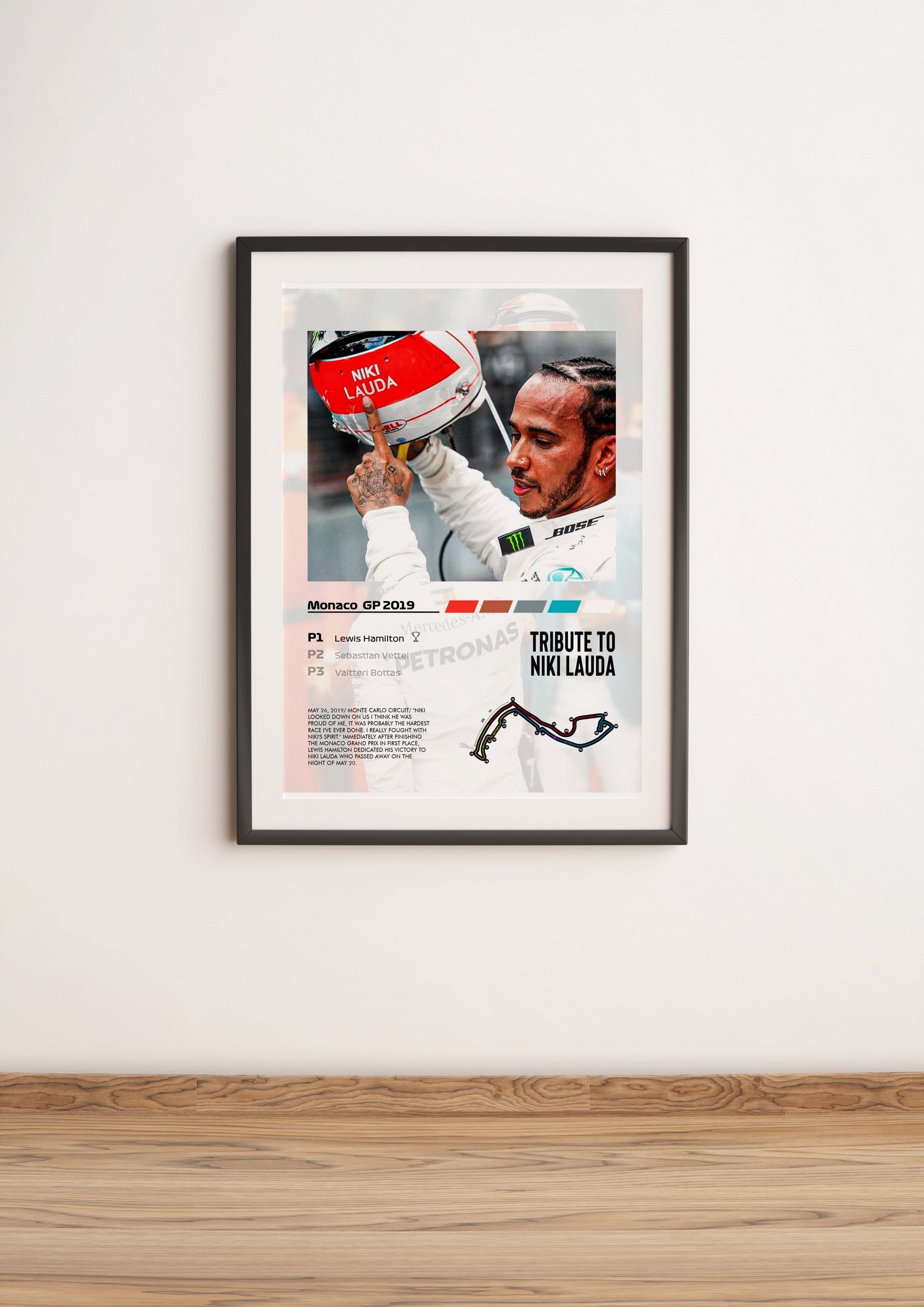 (F1) Monaco GP 2019 Hamilton tribute to Lauda poster