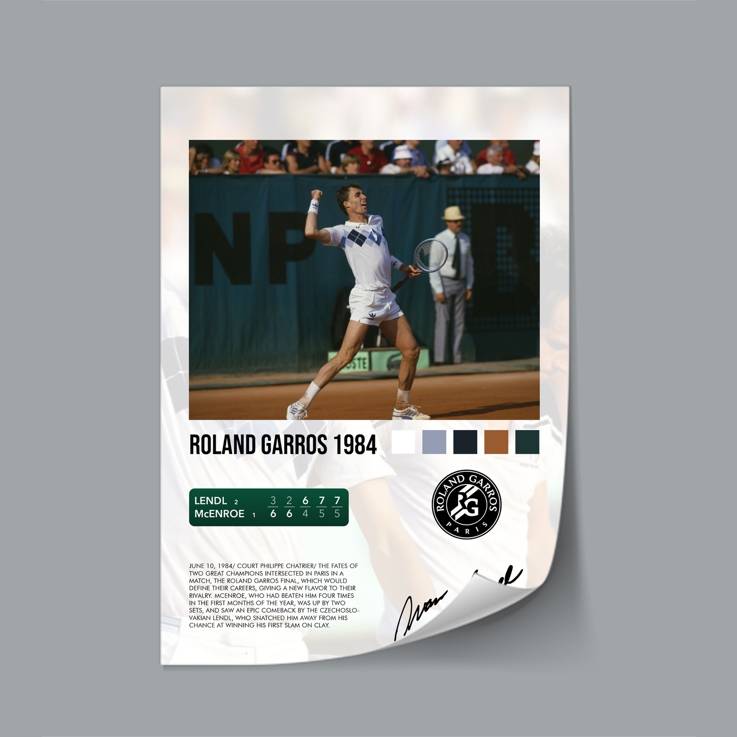 Lendl vs McEnroe Roland Garros 1984 poster
