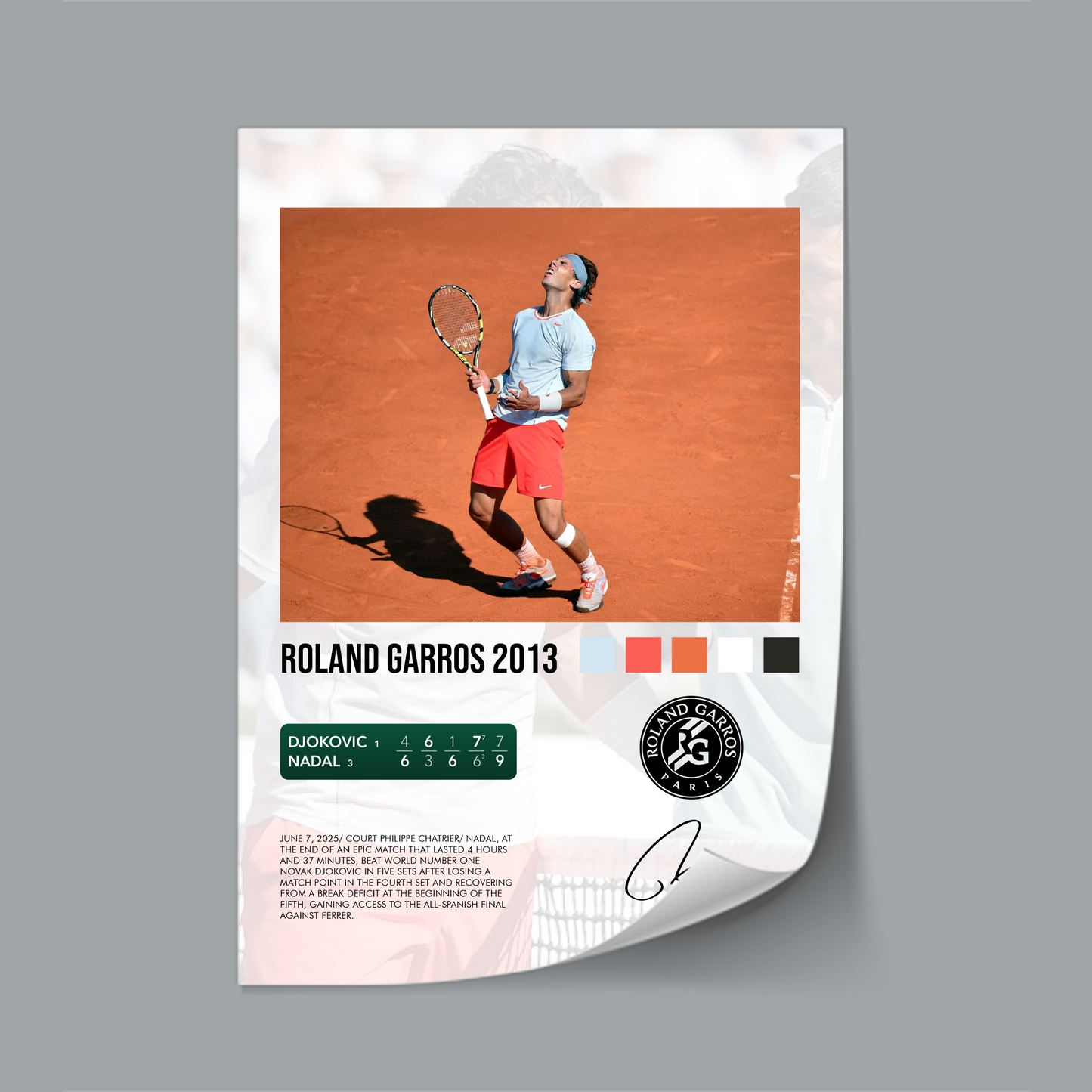 Djokovic vs Nadal Roland Garros 2013 poster