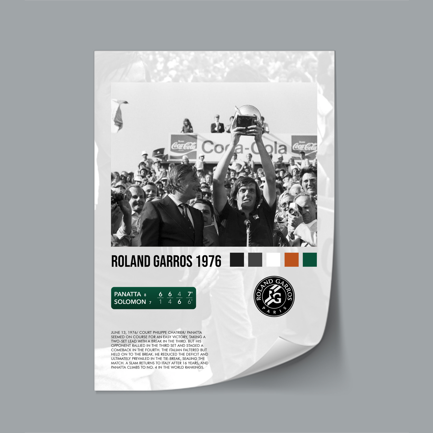Panatta vs Solomon Roland Garros 1976 poster