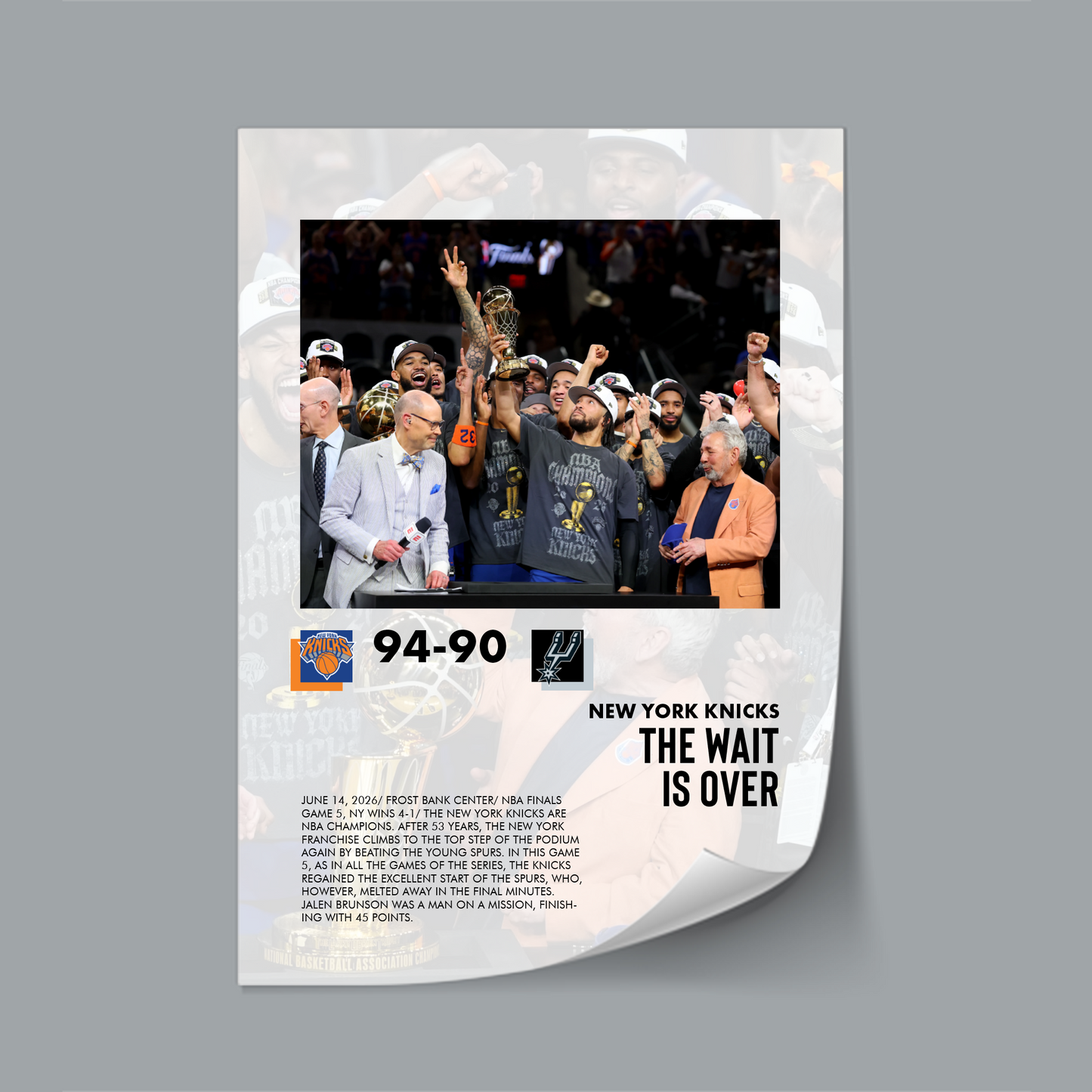 (NBA) New York Knicks- San Antonio Spurs NBA Finals 2026 poster