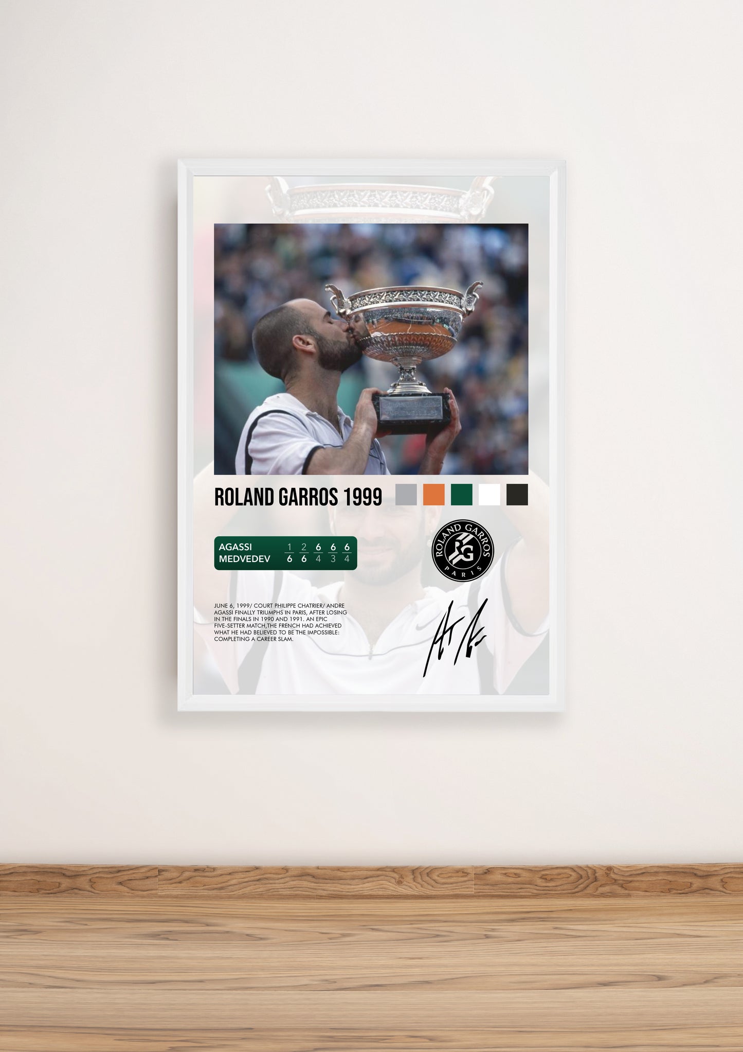Agassi vs Medvedev Roland Garros 1999 poster